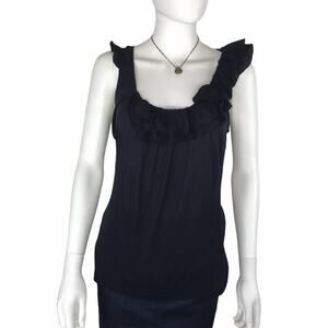Ted Baker Navy Blue Tank Top Silk Blend Ruffled Round Neck